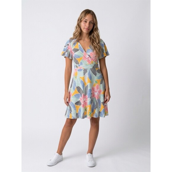 Ann Taylor Dresses & Skirts - Ann Taylor Factory Dress Womens M Tropical Floral Leaf Faux Wrap Fit &